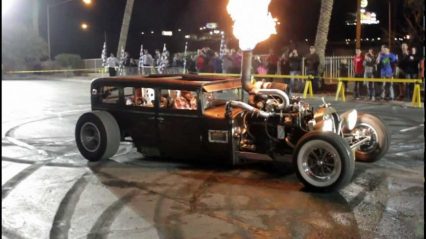 Diesel Powered Rat Rod Does Massive Burnout in Casino Parking Lot
