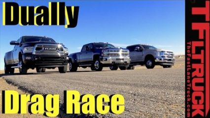 Dually Duel: 2017 Ford F-350 vs Chevy Silverado 3500 vs Ram 3500 Drag Race