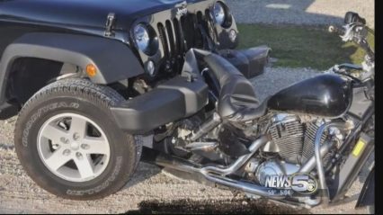 DUI Suspect Drives Home With Victim’s Motorcycle in Front Bumper