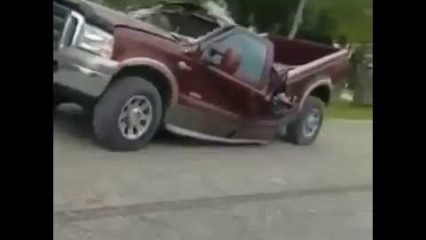 Ford Truck Drives Away After a Tree Falls on It