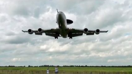 Four jet Engines and a Huge Radar Dish, RAF E-3 Sentry ” AWACS ” Touch & Go
