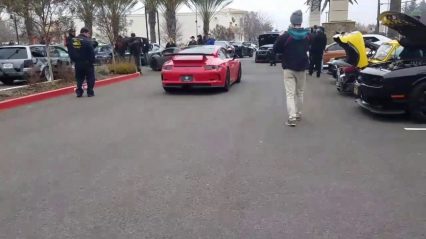 Lady Throws Coffee at a Corvette During Cars and Coffee