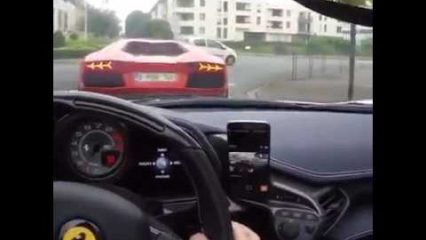 Lamborghini Aventador Exhaust Starts to Melt Ferrari 458… Owner Freaks Out!