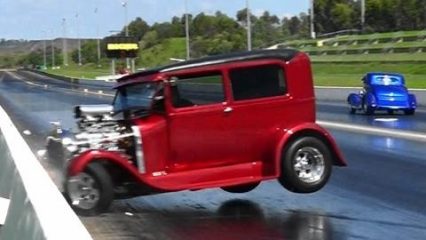 Old School Hot Rod Slams into the Wall During Drag Race!