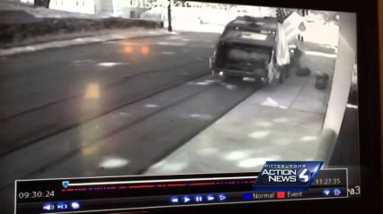 Runaway Garbage Truck Slams into Parked Cars, Workers Chase After