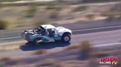 Trophy Truck Drives Down the Hwy at 70MPH With No Back Tire