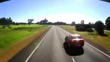 Car Brake Checks Truck and Pays the Price