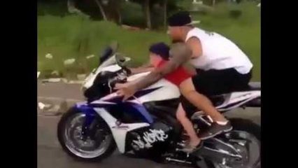 Dad Lets Young Son Ride Sport Bike With No Safety Gear Whatsoever!