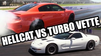 Hellcat Battles Twin Turbo Corvette at the Dragstrip!