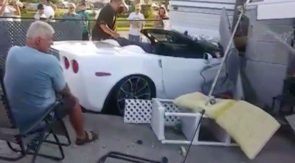 A Bad Day For This Corvette Owner… Crashed Right into The Back of a Trailer!