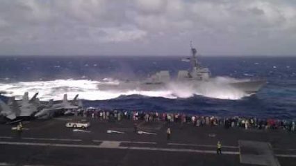 Military Ship Does Huge Nose Dive In Heavy Seas