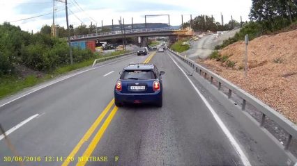 Reckless Mini Cooper Gets Served After Brake Checking a Truck