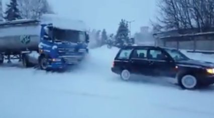Can This Little Car Pull Out a SEMI Truck From a Ditch in the Snow?