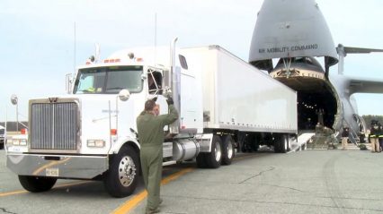 Watch a Gigantic C-5 Galaxy Cargo Aircraft Swallow a Semi Truck