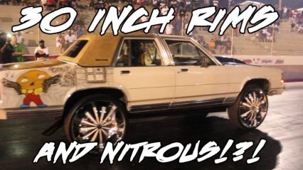 Crown Vic on 30 Inch Rims Shockingly Rockets Down The Track