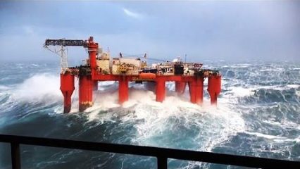 Massive Waves Hit Oil Rig