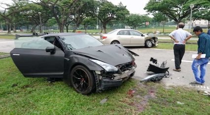 Modified Nissan GTR Blows Stop Sign and Slams into Another Vehicle