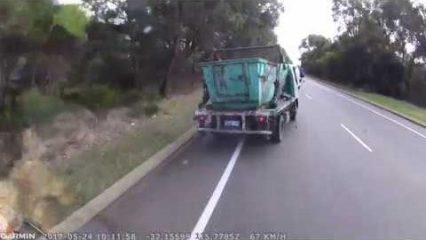 Australian Trash Man Road Rage is Intense! Near Crash!