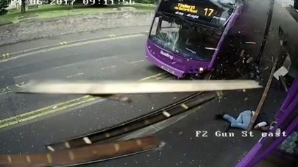 Bus Crashes into Man who then Gets up and WALKS into Pub