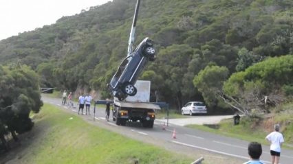 Crane Tow Truck Breaks a Chain and Drops Car… How Pissed Would You Be?