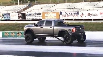 Dodge Cummins Annihilates Rear End Trying to Beat a Corvette!