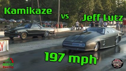 Street Outlaws Jeff Lutz vs Kamikaze Chris. Lutz Makes 197mph Pass!