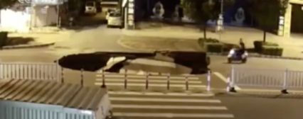 A Motorcyclist Crashed into a Sinkhole Shortly after it Appeared on a Street