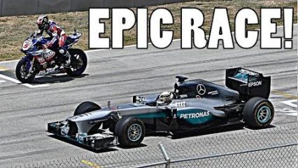 Epic Race! Lewis Hamiltons F1 Car vs Yamaha R1M Superbike!