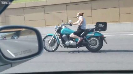 Female Motorcycle Rider Freaking out on the Highway