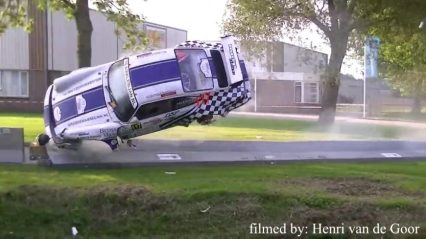 Head on Crash Into Barrier Sends Porsche 964 RSR Flipping Into Canal!