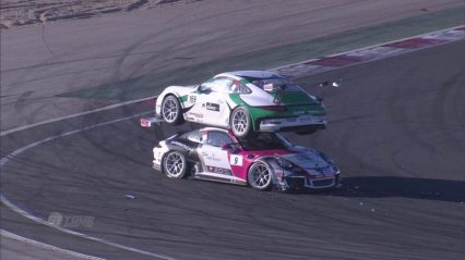 Incredible Moment A Porsche Lands On Another Porsche!