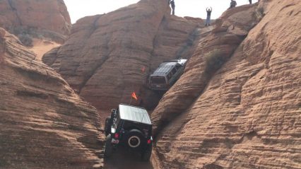 Jeep Cherokee Climbs Near 90-Degree Vertical Rock