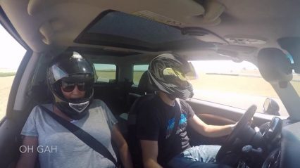 Mom Freaks Out On Racetrack With Her Son Driving