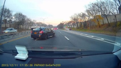 Subaru WRX STI Weaving Through Traffic Slams into the Back of Stopped Cars!