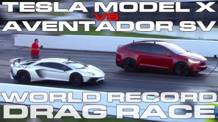 Tesla Model X P100D Ludicrous sets World Record vs Lamborghini Aventador SV Drag Racing