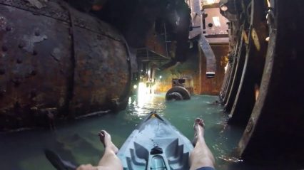 Kayaking Inside an Abandoned Ship… The Engine Room is Amazing!