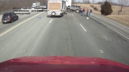 SEMI Truck Doesn’t Notice Traffic Stopping… Slams into lifted Blazer