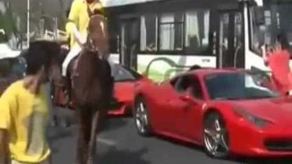 Did This Jerk Horse Rider Cause His Horse To Kick a Ferrari 458?