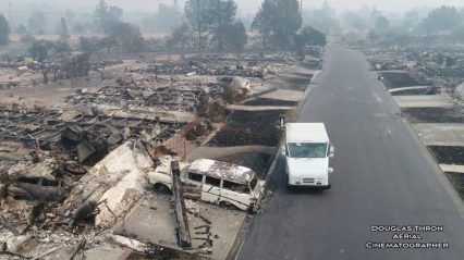 Drone Captures Mailman Continuing to Deliver Mail to Piles of Ash From Santa Rosa Wildfire