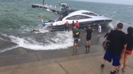 Expensive Yacht Gets Slammed Against Concrete Dock During Storm!