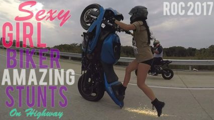 Girl Rider Performs Highway Motorcycle Stunts Like a Boss!