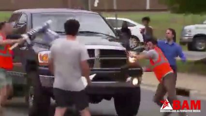 Guy In Dodge Truck Says “Screw It” And Drives Through Protest
