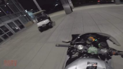 Stunting Biker Crashes Right In Front Of Scurity Gaurd… Embarrassing!