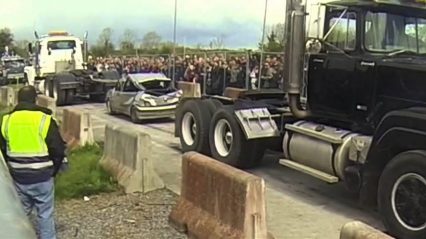 The Power Of Torque… Mack Trucks Pulling a Peugeot in Half!