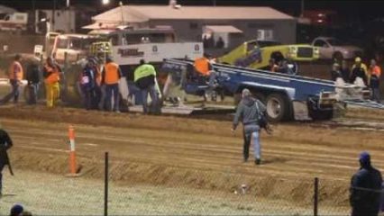 Tractor Pull Goes Bad in a Hurry! Weight Sled Fails And Causes Serious Damage!