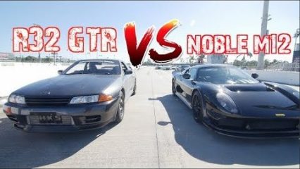“Dusty” R32 GTR is an Animal! Drag Race R35 GTR and Noble M12