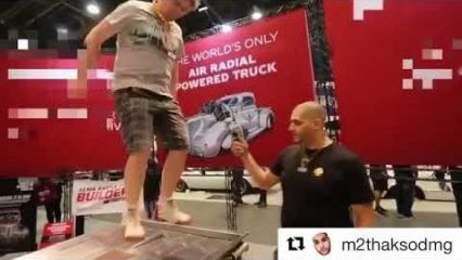 Guy Gets Tricked into Jumping on a Show Truck at SEMA, Owners Are Not Happy