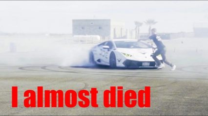 Tire Roasting Lamborghini Nearly Takes Out The Camera Man