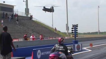 Military Helicopter Interrupts Drag Race At SGMP