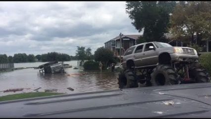 Monster Trucks Come to the Rescue of Stranded National Guard Military Vehicle